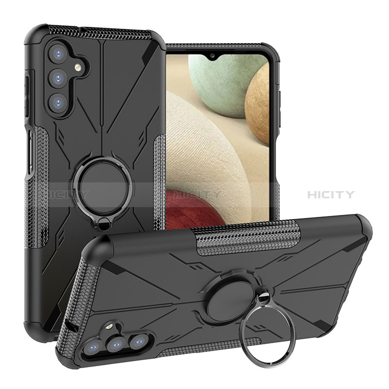 Funda Bumper Silicona y Plastico Mate Carcasa con Magnetico Anillo de dedo Soporte JX1 para Samsung Galaxy A04s Negro