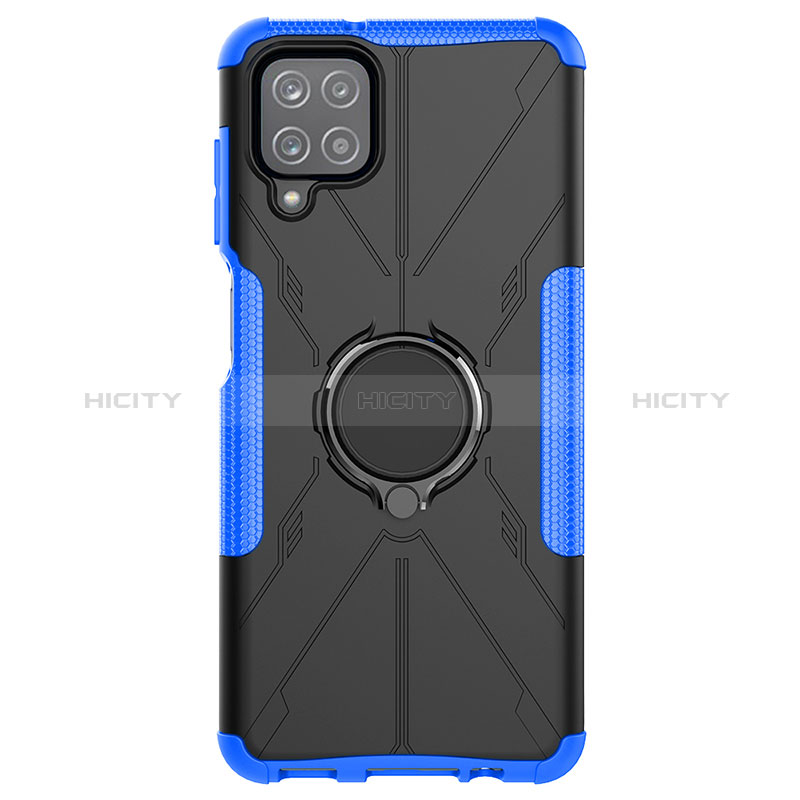 Funda Bumper Silicona y Plastico Mate Carcasa con Magnetico Anillo de dedo Soporte JX1 para Samsung Galaxy A12 5G Azul