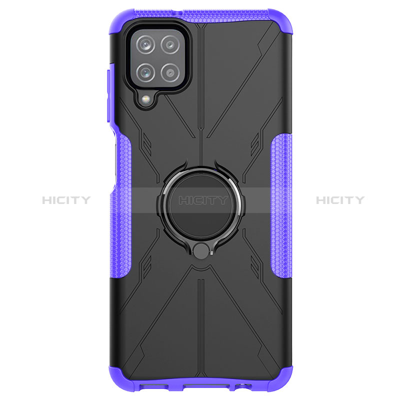 Funda Bumper Silicona y Plastico Mate Carcasa con Magnetico Anillo de dedo Soporte JX1 para Samsung Galaxy A12 5G Morado