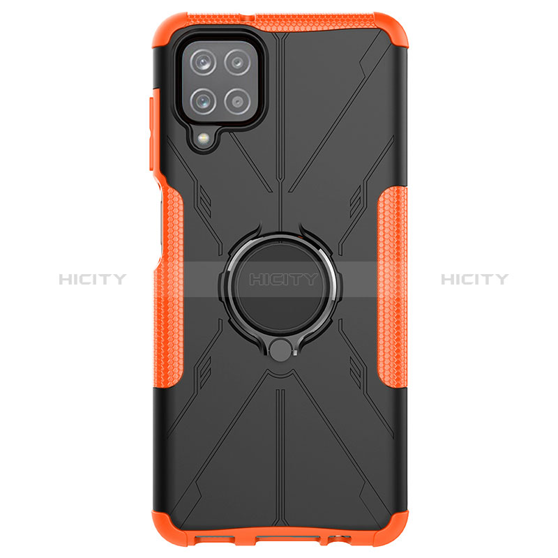 Funda Bumper Silicona y Plastico Mate Carcasa con Magnetico Anillo de dedo Soporte JX1 para Samsung Galaxy A12 Nacho Naranja