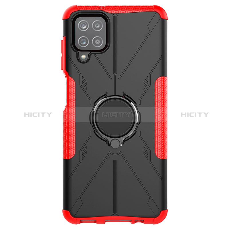 Funda Bumper Silicona y Plastico Mate Carcasa con Magnetico Anillo de dedo Soporte JX1 para Samsung Galaxy A12 Nacho Rojo