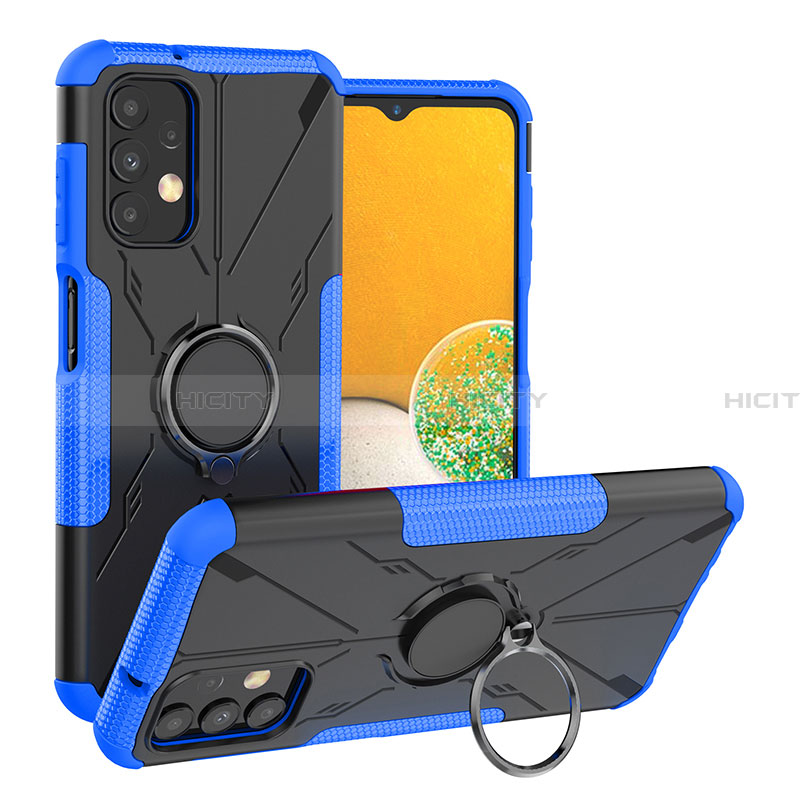 Funda Bumper Silicona y Plastico Mate Carcasa con Magnetico Anillo de dedo Soporte JX1 para Samsung Galaxy A13 4G Azul