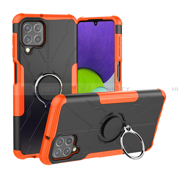 Funda Bumper Silicona y Plastico Mate Carcasa con Magnetico Anillo de dedo Soporte JX1 para Samsung Galaxy A22 4G Naranja