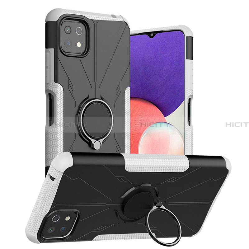 Funda Bumper Silicona y Plastico Mate Carcasa con Magnetico Anillo de dedo Soporte JX1 para Samsung Galaxy A22 5G Plata