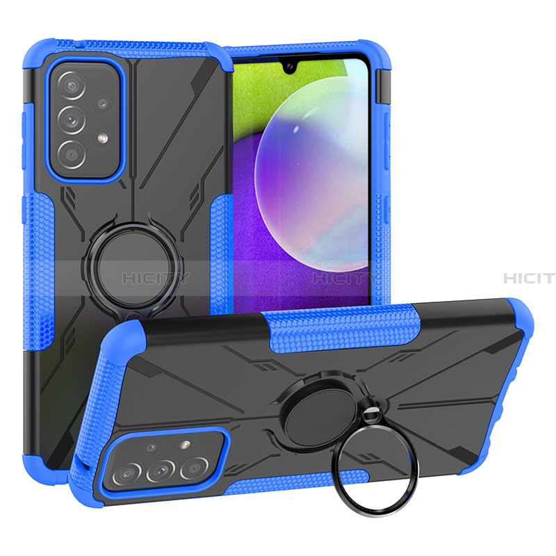 Funda Bumper Silicona y Plastico Mate Carcasa con Magnetico Anillo de dedo Soporte JX1 para Samsung Galaxy A33 5G Azul