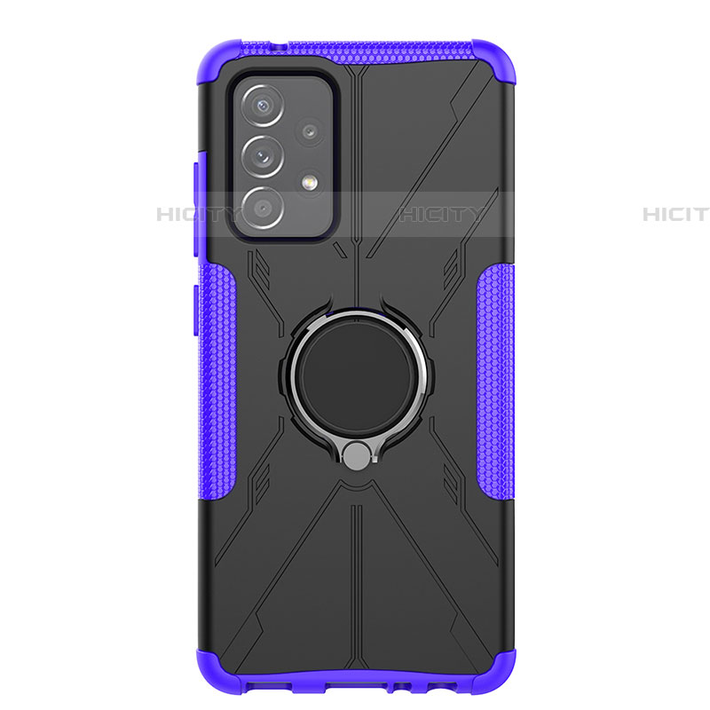 Funda Bumper Silicona y Plastico Mate Carcasa con Magnetico Anillo de dedo Soporte JX1 para Samsung Galaxy A52 4G Morado