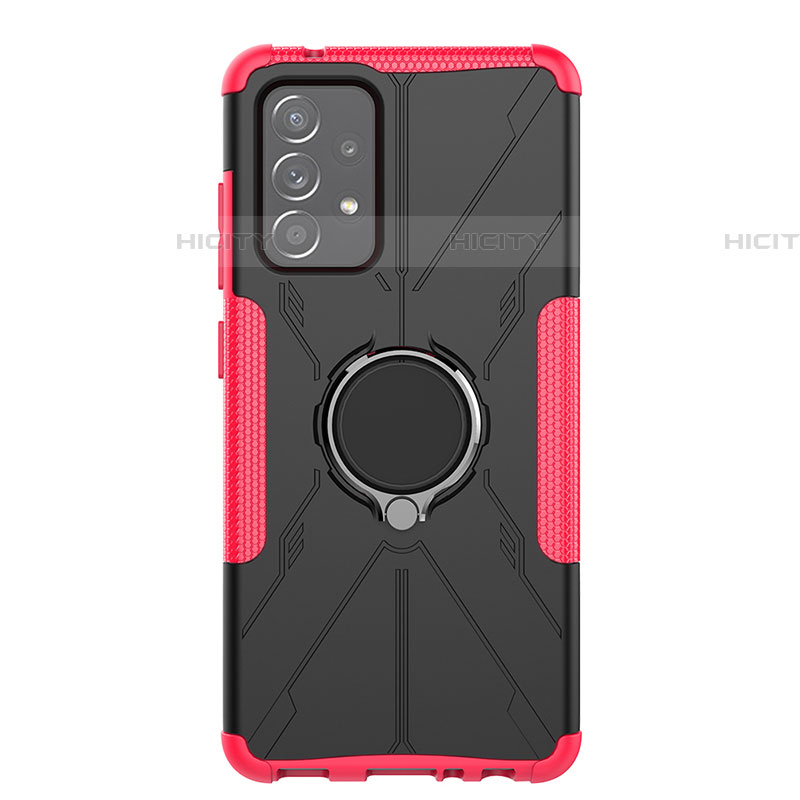 Funda Bumper Silicona y Plastico Mate Carcasa con Magnetico Anillo de dedo Soporte JX1 para Samsung Galaxy A52 4G Rosa Roja