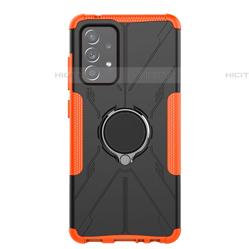 Funda Bumper Silicona y Plastico Mate Carcasa con Magnetico Anillo de dedo Soporte JX1 para Samsung Galaxy A52 5G Naranja