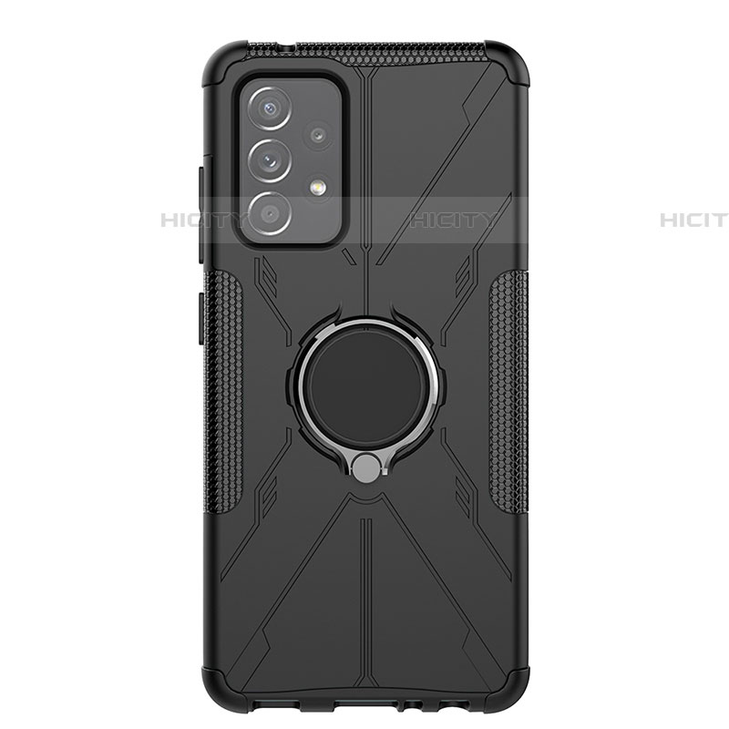 Funda Bumper Silicona y Plastico Mate Carcasa con Magnetico Anillo de dedo Soporte JX1 para Samsung Galaxy A52 5G Negro