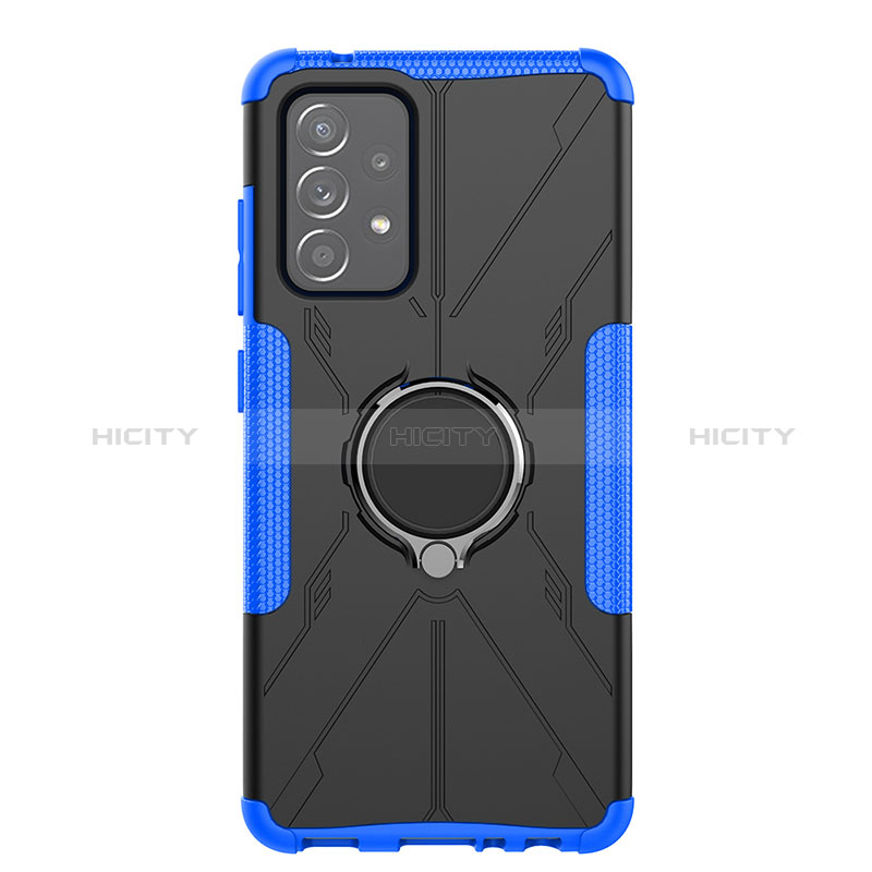 Funda Bumper Silicona y Plastico Mate Carcasa con Magnetico Anillo de dedo Soporte JX1 para Samsung Galaxy A52s 5G Azul