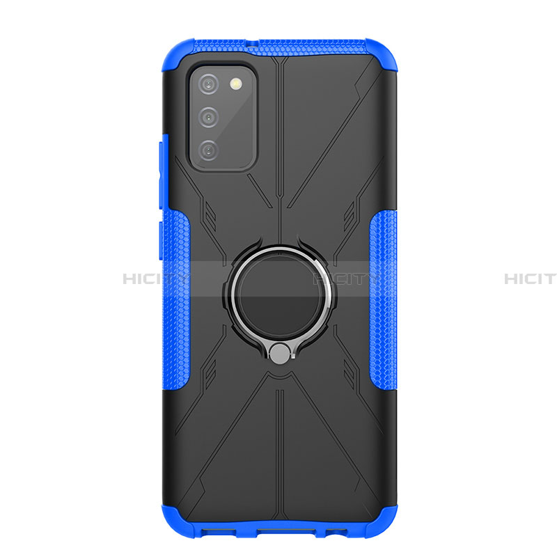 Funda Bumper Silicona y Plastico Mate Carcasa con Magnetico Anillo de dedo Soporte JX1 para Samsung Galaxy F02S SM-E025F Azul