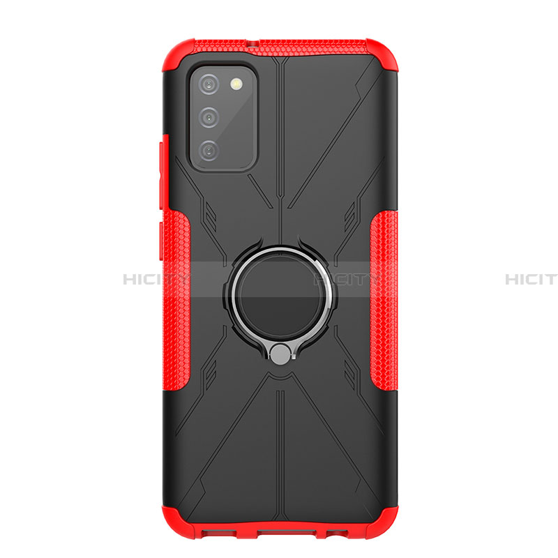 Funda Bumper Silicona y Plastico Mate Carcasa con Magnetico Anillo de dedo Soporte JX1 para Samsung Galaxy F02S SM-E025F Rojo