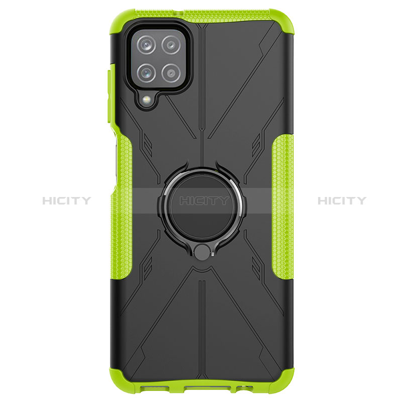 Funda Bumper Silicona y Plastico Mate Carcasa con Magnetico Anillo de dedo Soporte JX1 para Samsung Galaxy F12 Verde