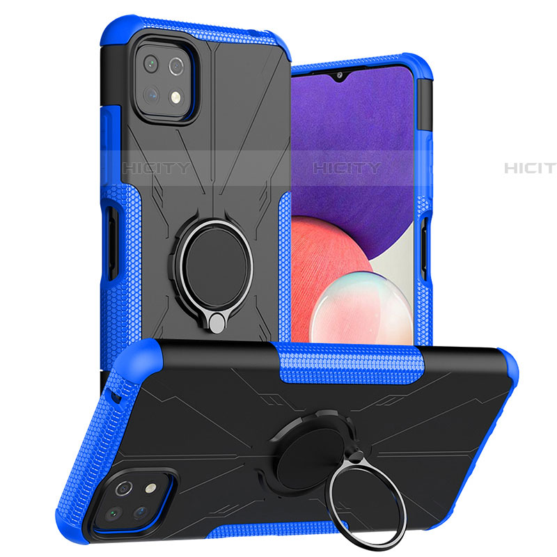 Funda Bumper Silicona y Plastico Mate Carcasa con Magnetico Anillo de dedo Soporte JX1 para Samsung Galaxy F42 5G Azul