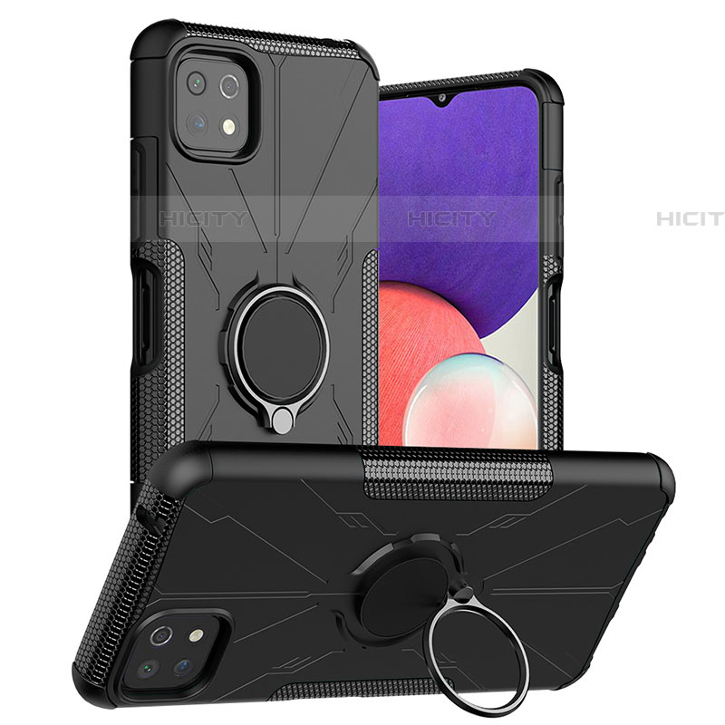 Funda Bumper Silicona y Plastico Mate Carcasa con Magnetico Anillo de dedo Soporte JX1 para Samsung Galaxy F42 5G Negro