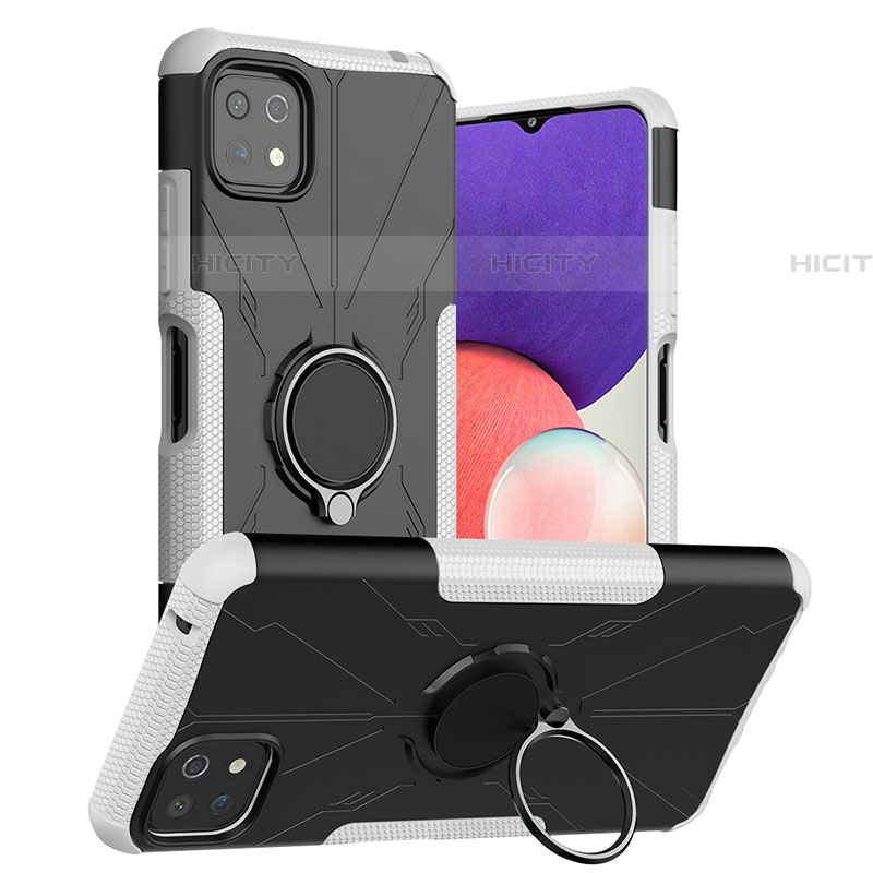 Funda Bumper Silicona y Plastico Mate Carcasa con Magnetico Anillo de dedo Soporte JX1 para Samsung Galaxy F42 5G Plata