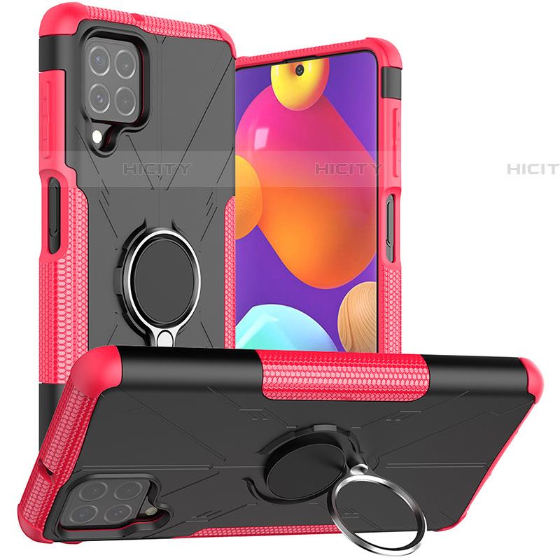 Funda Bumper Silicona y Plastico Mate Carcasa con Magnetico Anillo de dedo Soporte JX1 para Samsung Galaxy F62 5G Rosa Roja