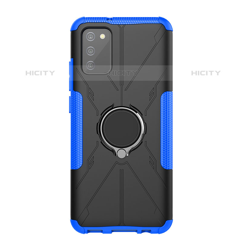 Funda Bumper Silicona y Plastico Mate Carcasa con Magnetico Anillo de dedo Soporte JX1 para Samsung Galaxy M02s Azul