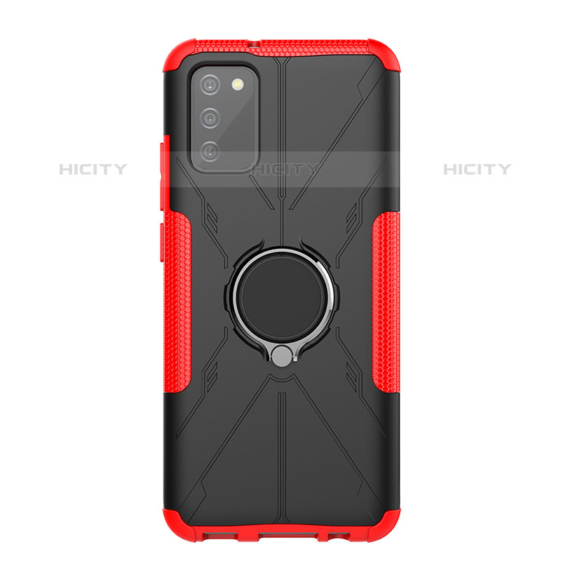 Funda Bumper Silicona y Plastico Mate Carcasa con Magnetico Anillo de dedo Soporte JX1 para Samsung Galaxy M02s Rojo