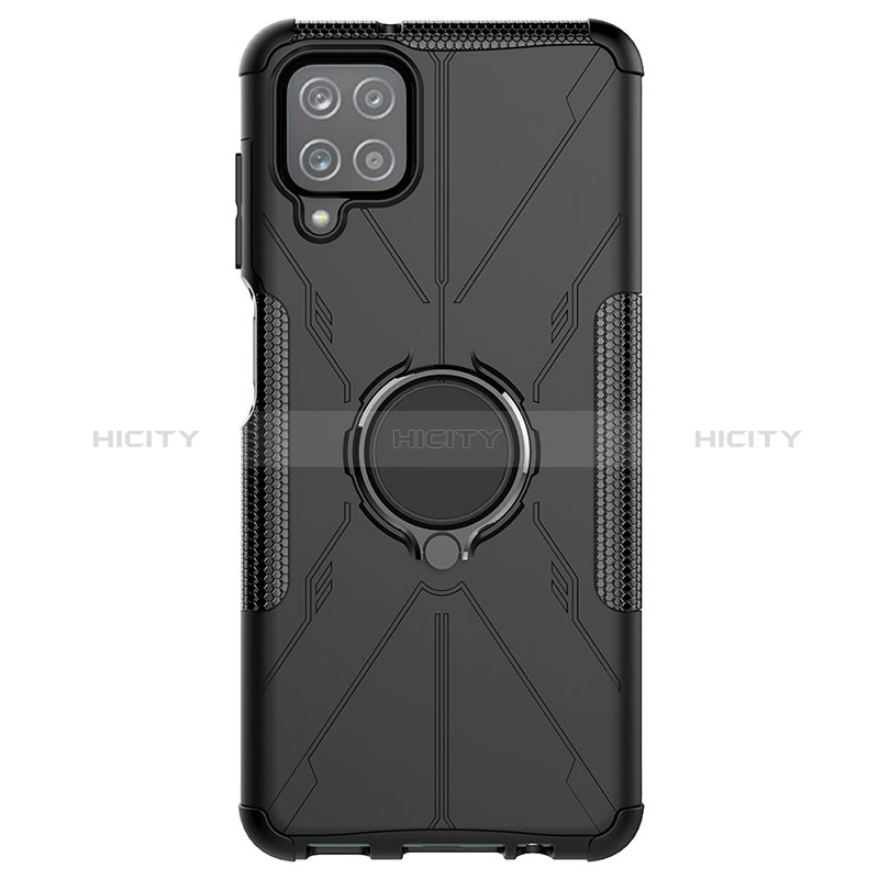 Funda Bumper Silicona y Plastico Mate Carcasa con Magnetico Anillo de dedo Soporte JX1 para Samsung Galaxy M12 Negro