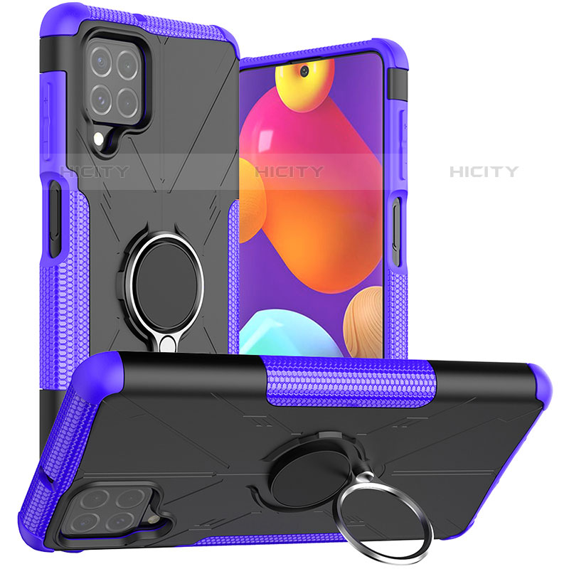 Funda Bumper Silicona y Plastico Mate Carcasa con Magnetico Anillo de dedo Soporte JX1 para Samsung Galaxy M62 4G Morado