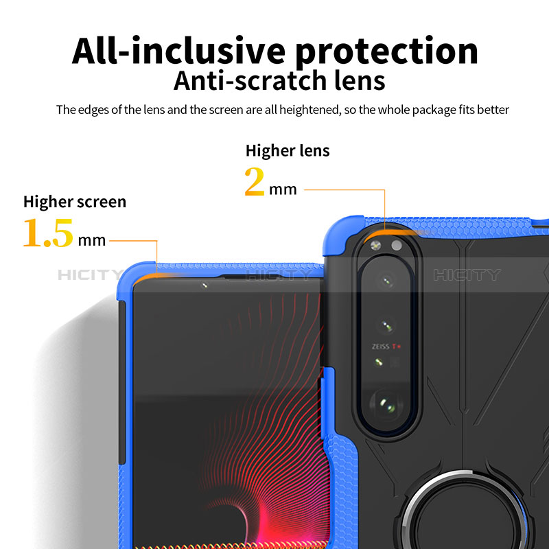 Funda Bumper Silicona y Plastico Mate Carcasa con Magnetico Anillo de dedo Soporte JX1 para Sony Xperia 1 III