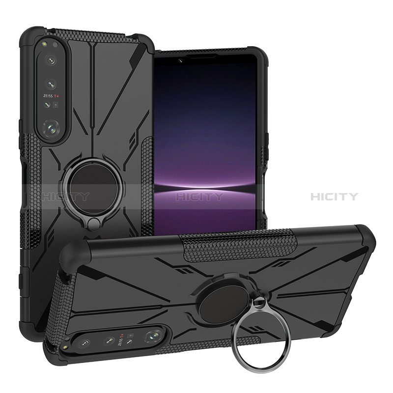 Funda Bumper Silicona y Plastico Mate Carcasa con Magnetico Anillo de dedo Soporte JX1 para Sony Xperia 1 IV