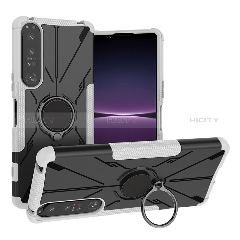 Funda Bumper Silicona y Plastico Mate Carcasa con Magnetico Anillo de dedo Soporte JX1 para Sony Xperia 1 IV