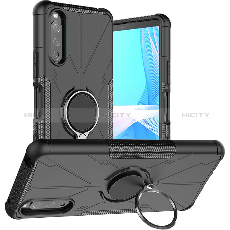 Funda Bumper Silicona y Plastico Mate Carcasa con Magnetico Anillo de dedo Soporte JX1 para Sony Xperia 10 III