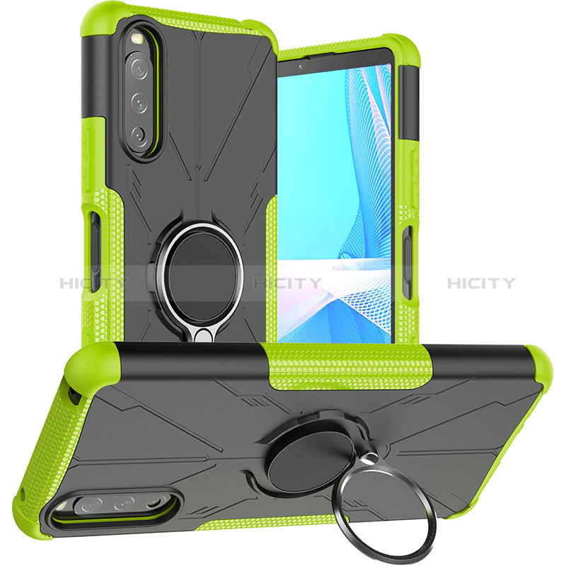 Funda Bumper Silicona y Plastico Mate Carcasa con Magnetico Anillo de dedo Soporte JX1 para Sony Xperia 10 III Lite Verde