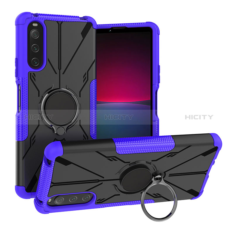 Funda Bumper Silicona y Plastico Mate Carcasa con Magnetico Anillo de dedo Soporte JX1 para Sony Xperia 10 IV