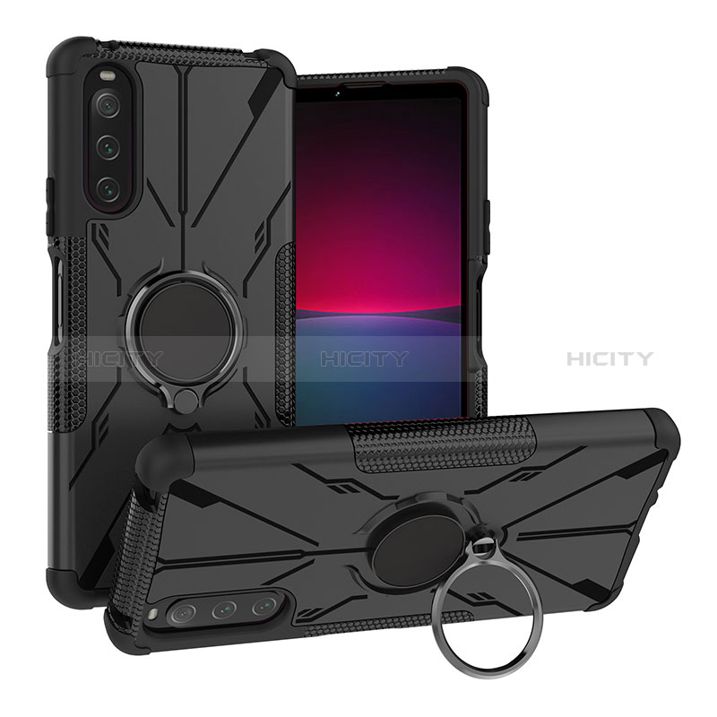 Funda Bumper Silicona y Plastico Mate Carcasa con Magnetico Anillo de dedo Soporte JX1 para Sony Xperia 10 IV SO-52C