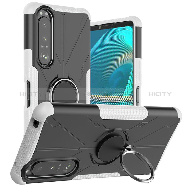 Funda Bumper Silicona y Plastico Mate Carcasa con Magnetico Anillo de dedo Soporte JX1 para Sony Xperia 5 III SO-53B