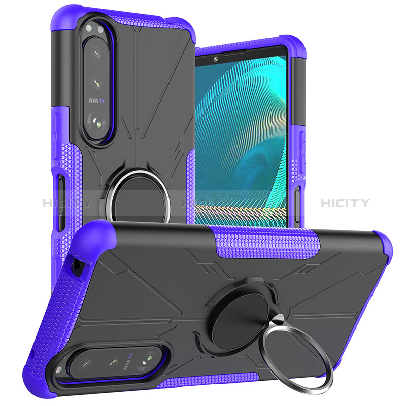 Funda Bumper Silicona y Plastico Mate Carcasa con Magnetico Anillo de dedo Soporte JX1 para Sony Xperia 5 III SO-53B