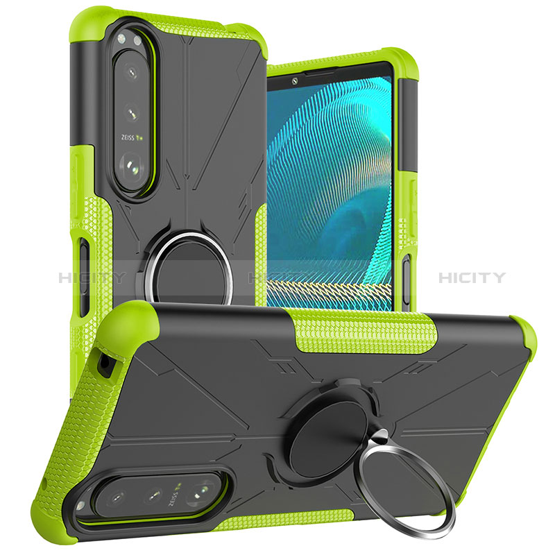 Funda Bumper Silicona y Plastico Mate Carcasa con Magnetico Anillo de dedo Soporte JX1 para Sony Xperia 5 III SO-53B Verde