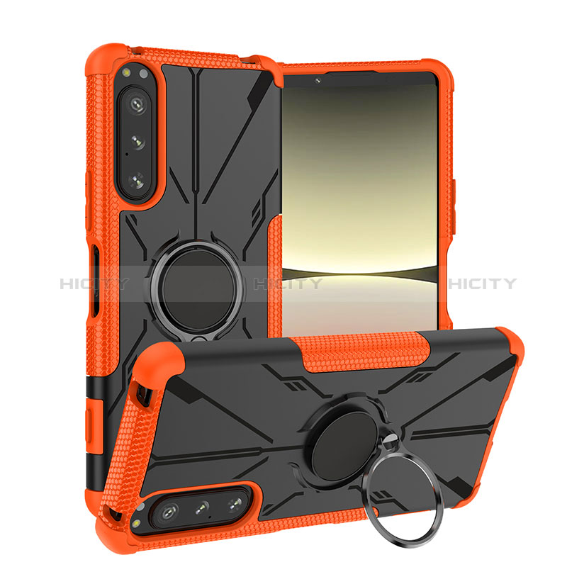 Funda Bumper Silicona y Plastico Mate Carcasa con Magnetico Anillo de dedo Soporte JX1 para Sony Xperia 5 IV Naranja