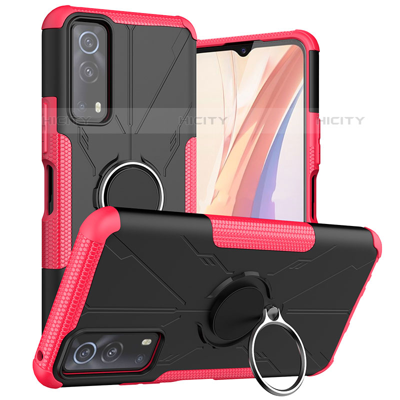 Funda Bumper Silicona y Plastico Mate Carcasa con Magnetico Anillo de dedo Soporte JX1 para Vivo iQOO Z3 5G