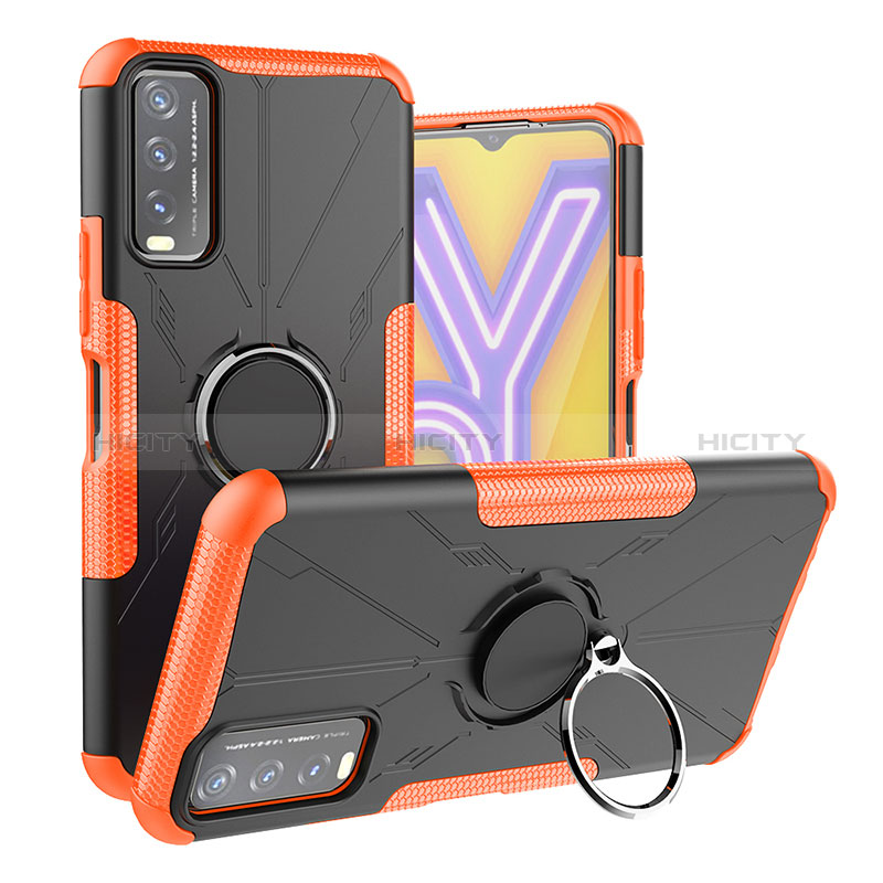 Funda Bumper Silicona y Plastico Mate Carcasa con Magnetico Anillo de dedo Soporte JX1 para Vivo Y30 Naranja