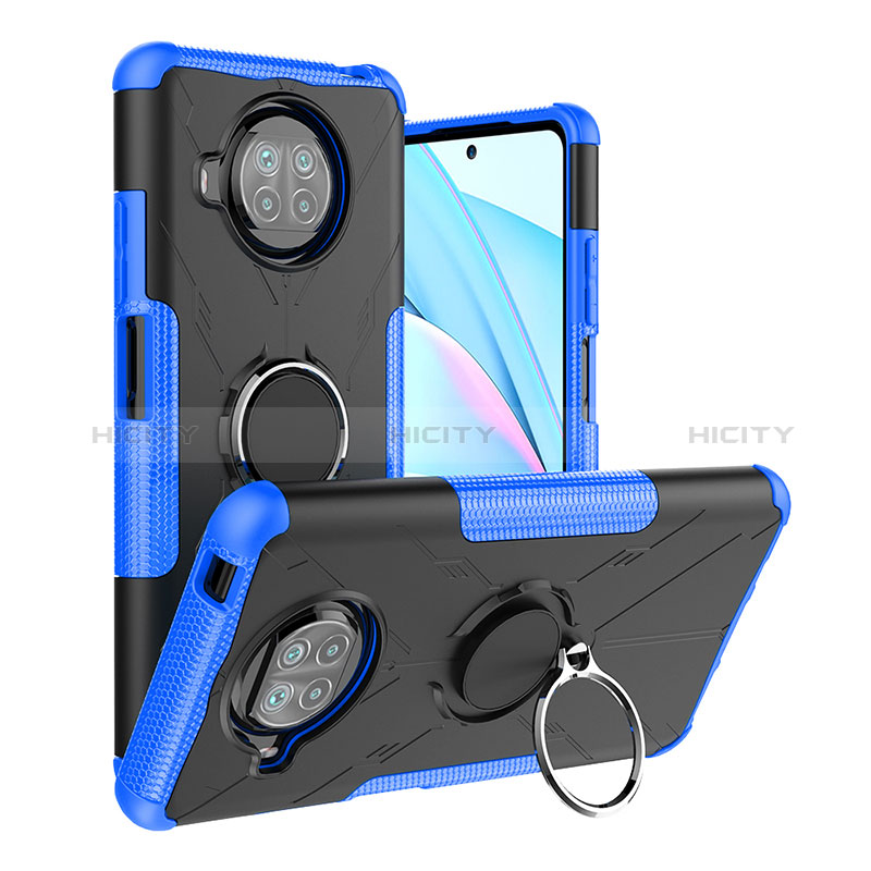 Funda Bumper Silicona y Plastico Mate Carcasa con Magnetico Anillo de dedo Soporte JX1 para Xiaomi Mi 10i 5G Azul