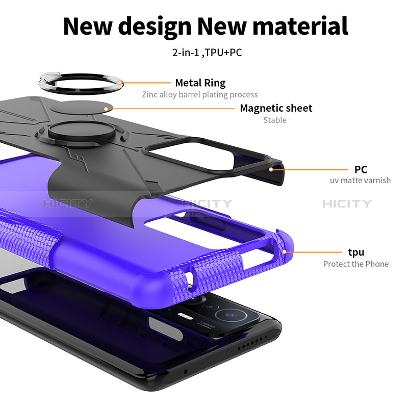 Funda Bumper Silicona y Plastico Mate Carcasa con Magnetico Anillo de dedo Soporte JX1 para Xiaomi Mi 11T Pro 5G