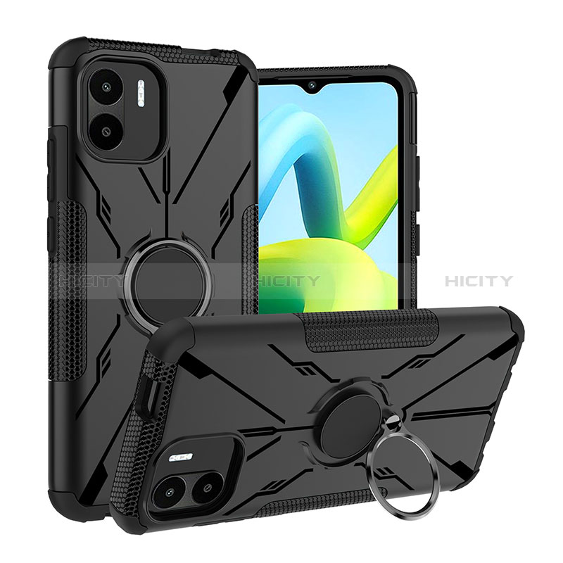 Funda Bumper Silicona y Plastico Mate Carcasa con Magnetico Anillo de dedo Soporte JX1 para Xiaomi Poco C50 Negro