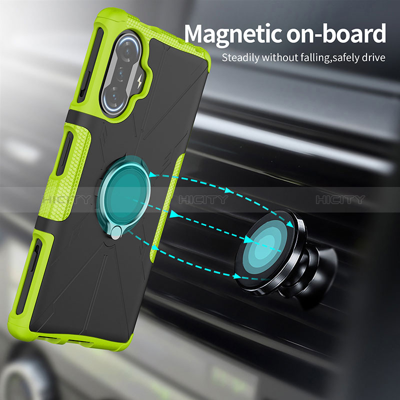 Funda Bumper Silicona y Plastico Mate Carcasa con Magnetico Anillo de dedo Soporte JX1 para Xiaomi Poco F3 GT 5G