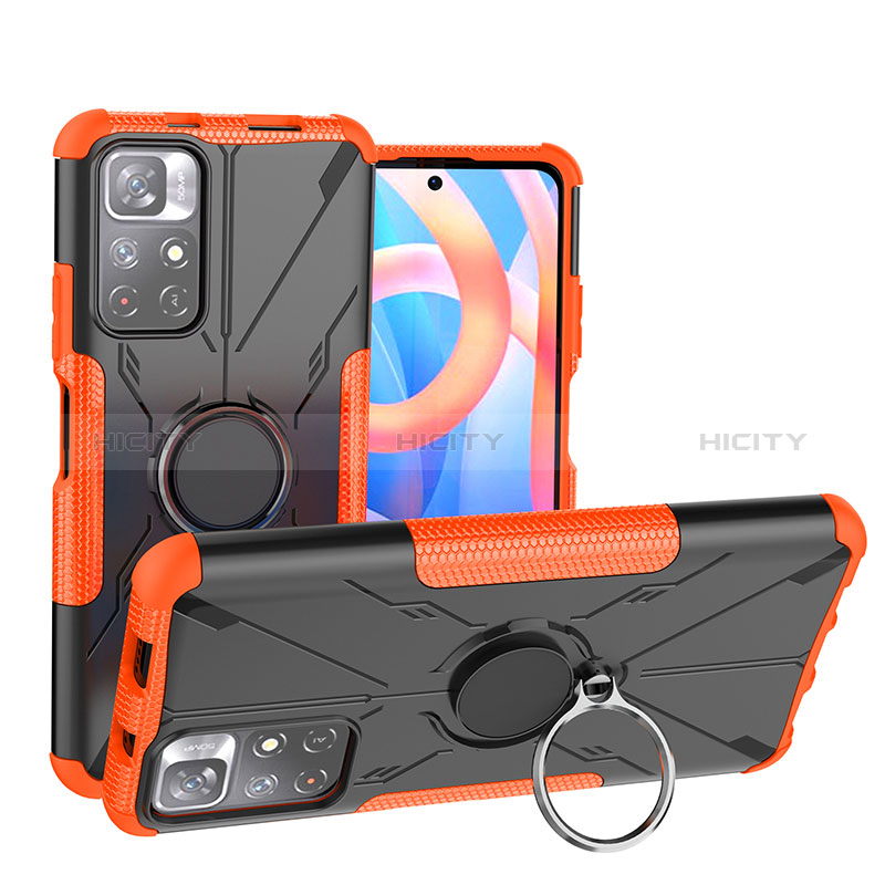 Funda Bumper Silicona y Plastico Mate Carcasa con Magnetico Anillo de dedo Soporte JX1 para Xiaomi Poco M4 Pro 5G