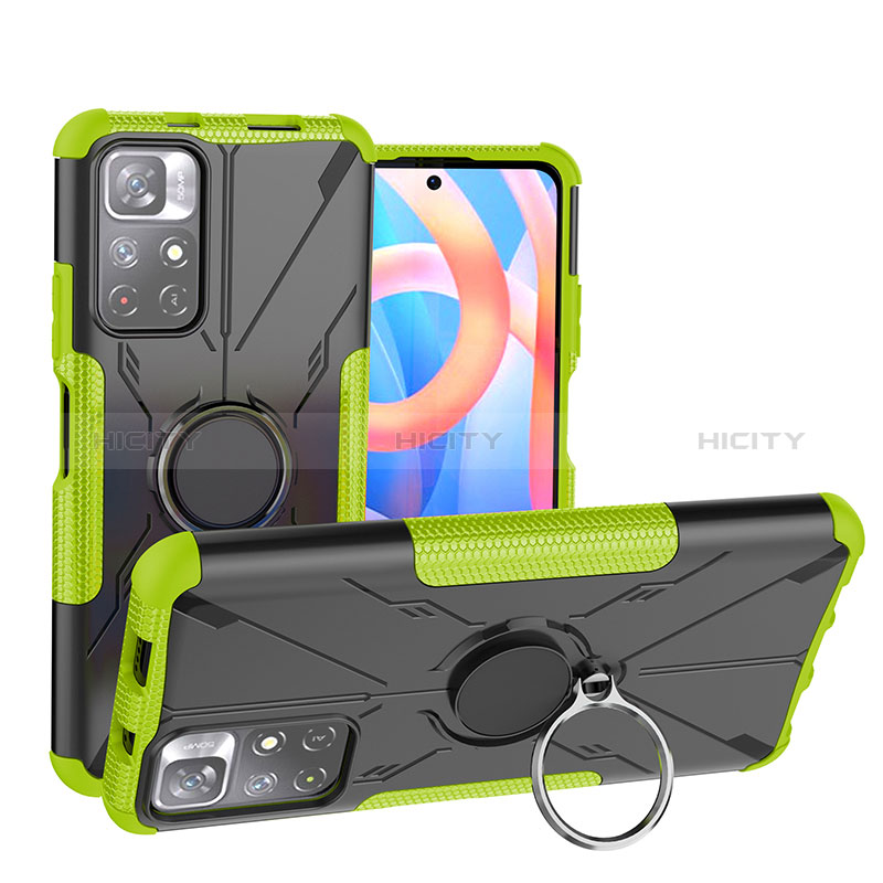 Funda Bumper Silicona y Plastico Mate Carcasa con Magnetico Anillo de dedo Soporte JX1 para Xiaomi Poco M4 Pro 5G Verde