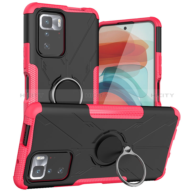 Funda Bumper Silicona y Plastico Mate Carcasa con Magnetico Anillo de dedo Soporte JX1 para Xiaomi Poco X3 GT 5G Rosa Roja