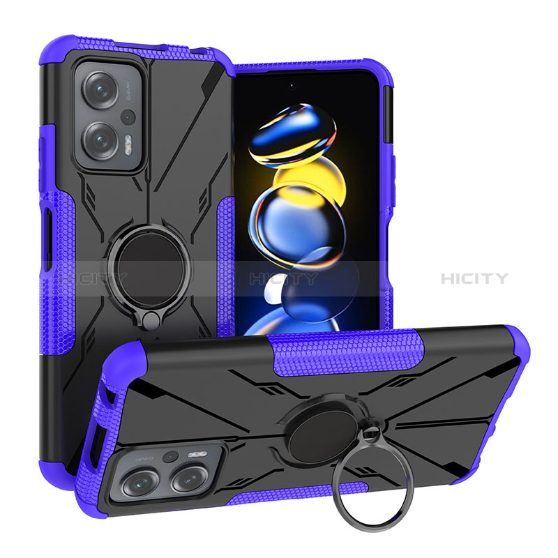 Funda Bumper Silicona y Plastico Mate Carcasa con Magnetico Anillo de dedo Soporte JX1 para Xiaomi Poco X4 GT 5G Morado