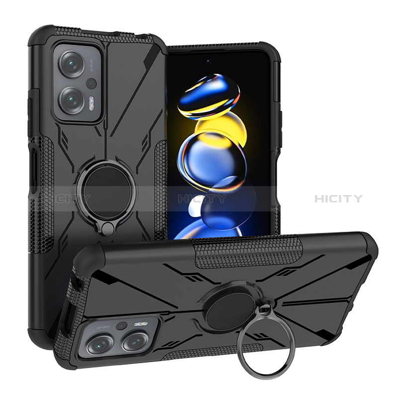 Funda Bumper Silicona y Plastico Mate Carcasa con Magnetico Anillo de dedo Soporte JX1 para Xiaomi Poco X4 GT 5G Negro