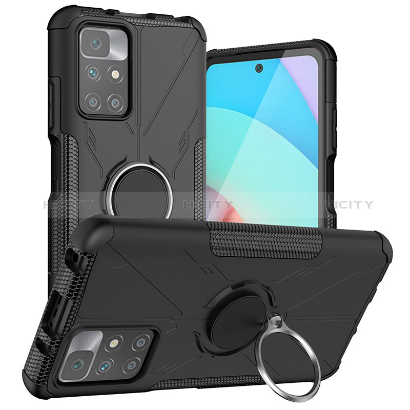 Funda Bumper Silicona y Plastico Mate Carcasa con Magnetico Anillo de dedo Soporte JX1 para Xiaomi Redmi 10 (2022) Negro