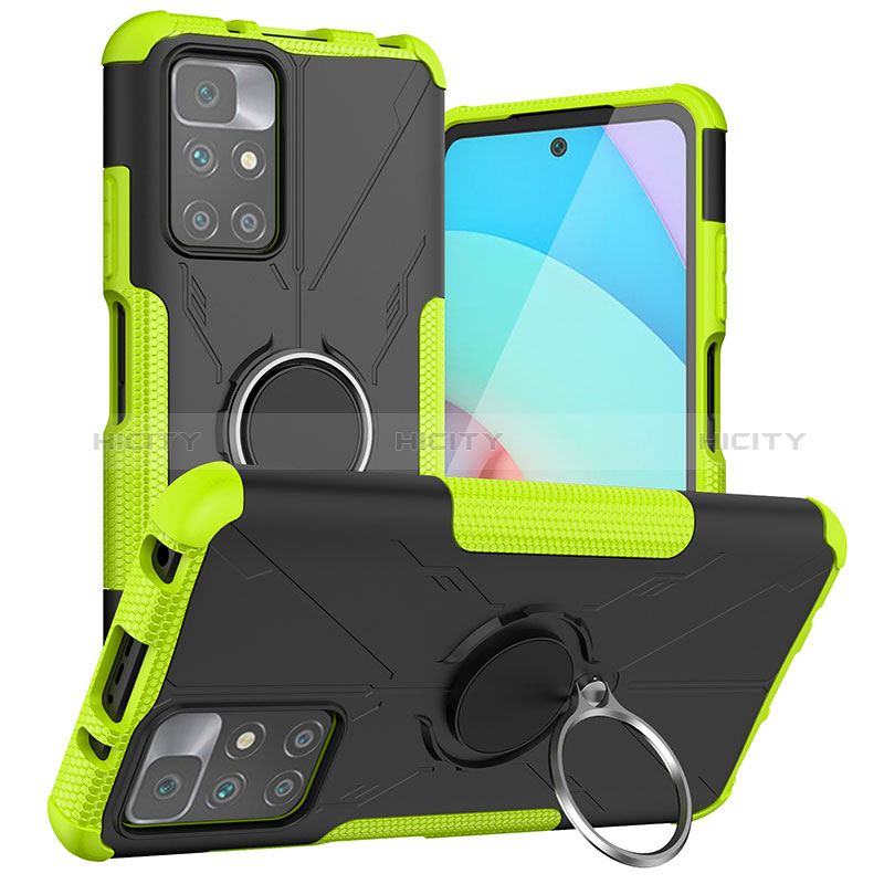 Funda Bumper Silicona y Plastico Mate Carcasa con Magnetico Anillo de dedo Soporte JX1 para Xiaomi Redmi 10 4G Verde