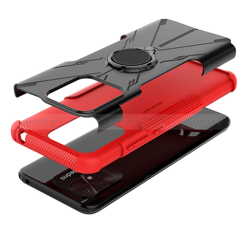 Funda Bumper Silicona y Plastico Mate Carcasa con Magnetico Anillo de dedo Soporte JX1 para Xiaomi Redmi 10 Power